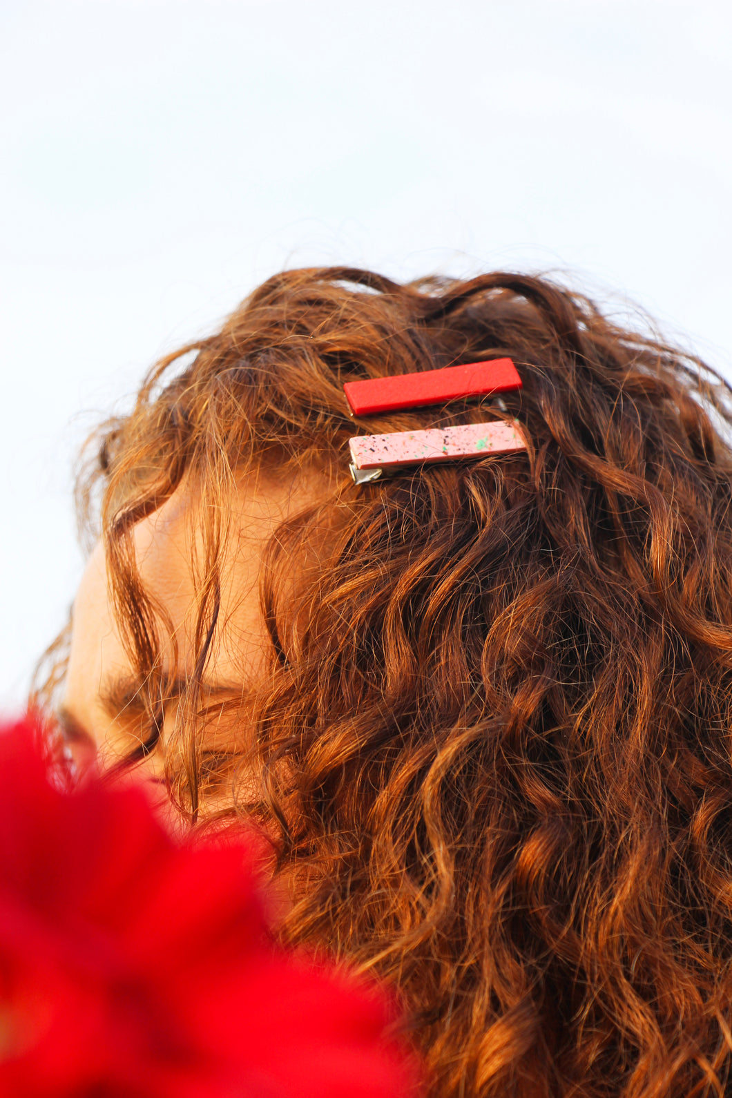 Barrette croco - Rouge orangé texturé