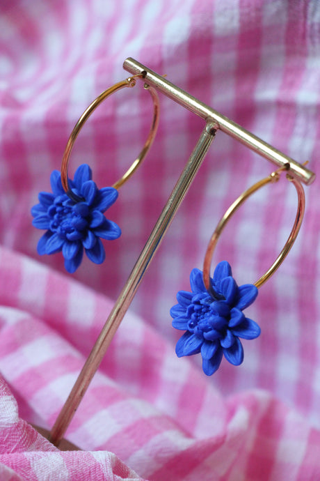 Boucles d'oreilles - Les BIG créoles dahlia bleu électrique