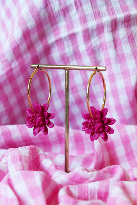 Boucles d'oreilles - Les BIG créoles dahlia fuchsia