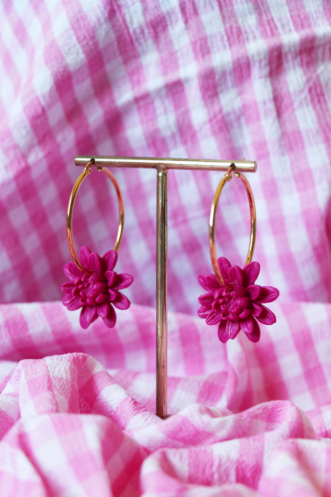 Boucles d'oreilles - Les BIG créoles dahlia fuchsia