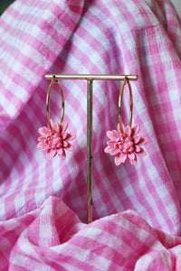 Boucles d'oreilles - Les BIG créoles dahlia rose pâle