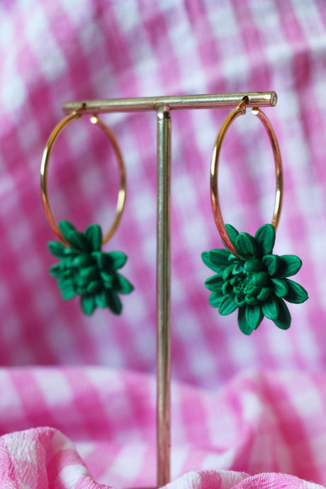 Boucles d'oreilles - Les BIG créoles dahlia vert