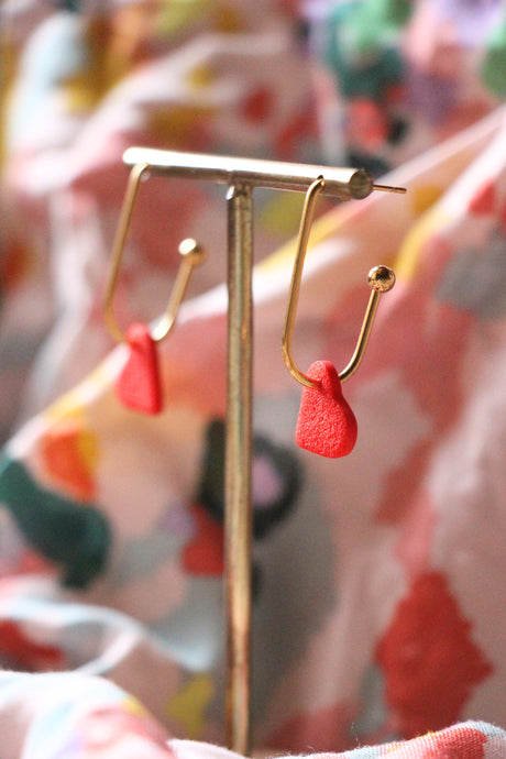 Boucles d'oreilles - Les Aure coeur rouge granité