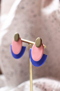 Boucles d'oreilles - Les baby graphiques bleu électrique, rose et bronze
