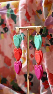 Boucles d'oreilles - Les Pénélope rouge orangé, menthe, fuchsia