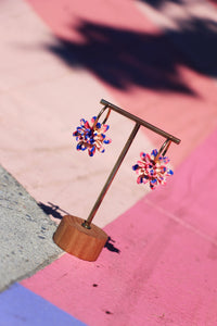 Boucles d'oreilles - Les créoles dahlia multicolores bleu & fluo