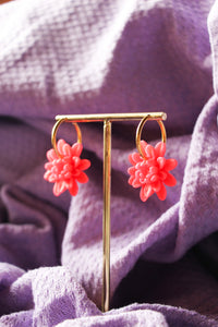 Boucles d'oreilles - Les créoles dahlia fluo