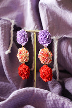 Charger l&#39;image dans la galerie, Boucles d&#39;oreilles - Les Rosalia mauve &amp; rouge