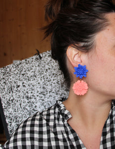 Boucles d'oreilles - Les Daisy bleu électrique et rose