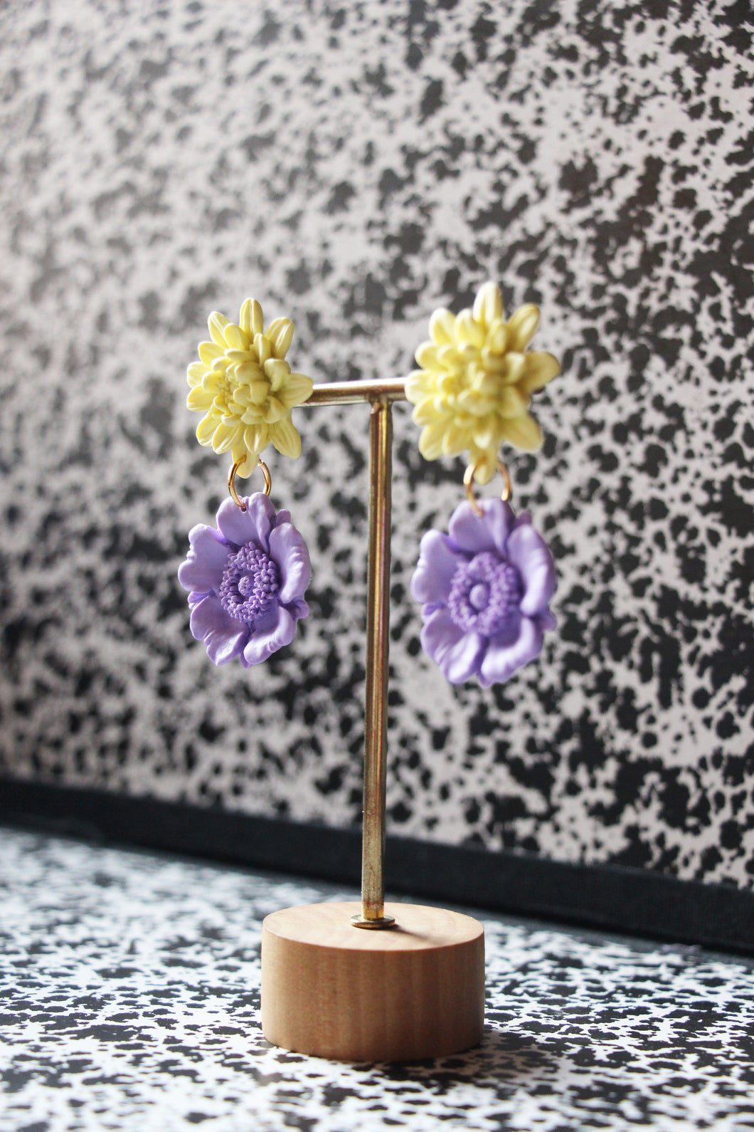 Boucles d'oreilles - Les Daisy jaune et mauve