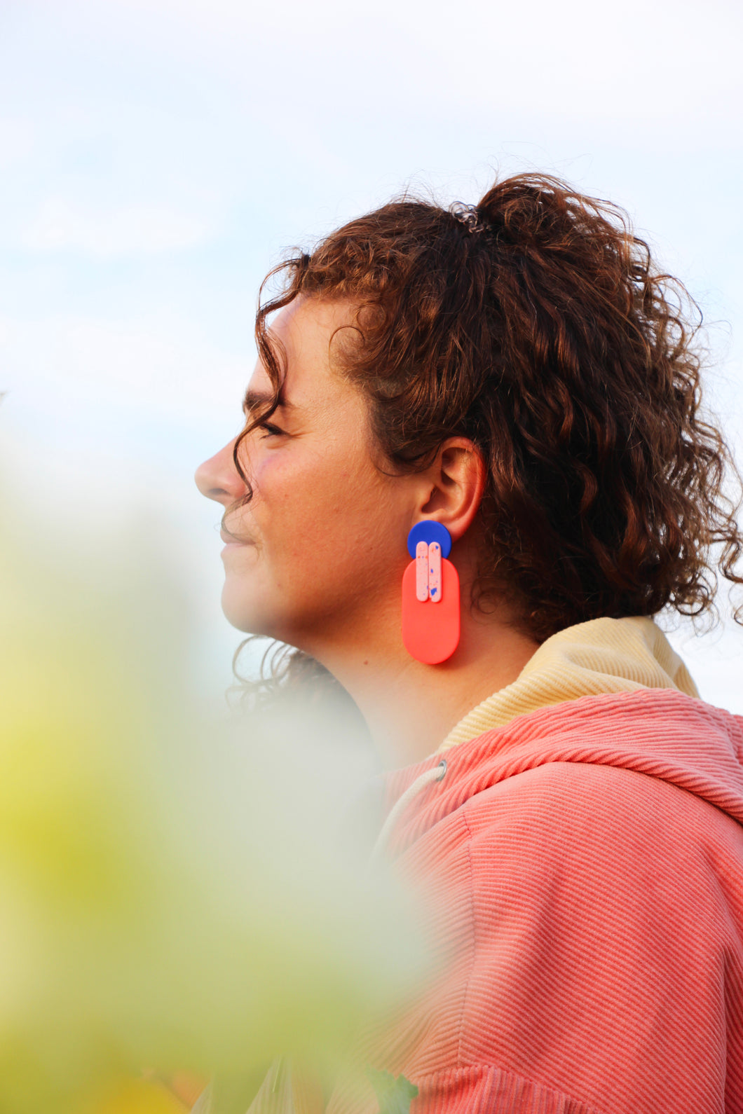 Boucles d'oreilles - Les Geisha bleu électrique fluo et rose pâle