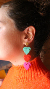 Boucles d'oreilles - Les Pénélope rouge orangé, mauve, rose irisé