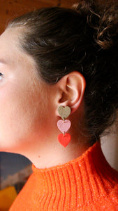 Boucles d'oreilles - Les Monelle rose rouge et bronze texturé