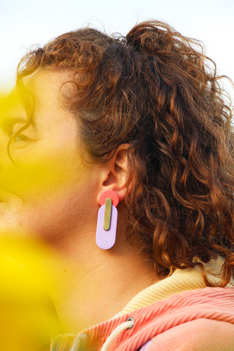 Boucles d'oreilles - Les Maiko mauve fluo et bronze