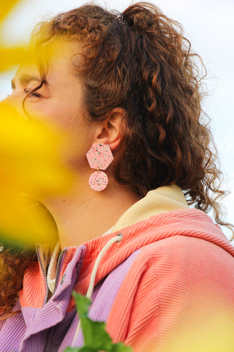 Boucles d'oreilles - Les Sonia rose pâle terrazzo granité