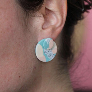 Boucles d'oreilles - Les Bulles bleu terrazzo rose, granit et beige