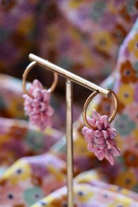 Boucles d'oreilles - Les créoles dahlia rose paillettes de couleurs