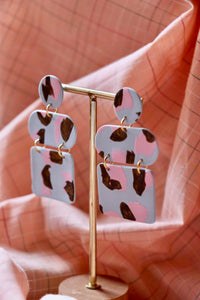 Boucles d'oreilles - Les Dona bleu terrazzo rose et bronze