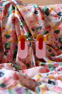 Boucles d'oreilles - Les Geisha rose, rouge et camel