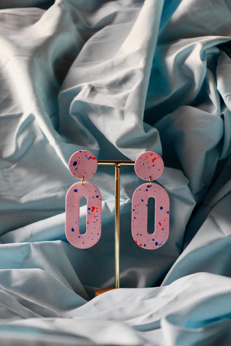 Boucles d'oreilles - Les Khyra rose terrazzo bleu et fluo